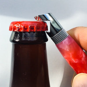 Bottle Opener - Chrome - Gray + Red Wood