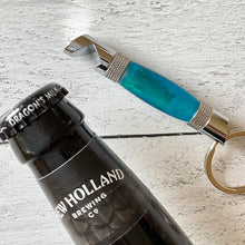 Load image into Gallery viewer, Bottle Opener - Chrome - Aqua Blue Sparkles