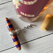 Load image into Gallery viewer, Bottle Stopper &amp; Corkscrew - Purple &amp; Wood Stripes