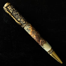 Load image into Gallery viewer, Pen - Botanical - Antique Brass - Buckeye Burl &amp; Gold