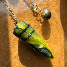 Load image into Gallery viewer, Pendulum - Green &amp; Black Resin with Black Tourmaline Double Inlay